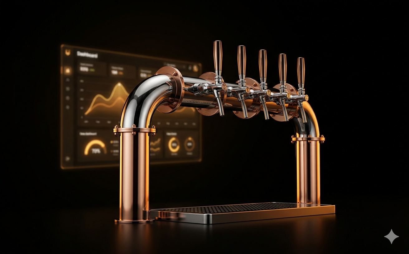 Dashboard BPaaS affichant le monitoring temps réel de la consommation, la pression en fût et l'indice de satisfaction par pinte